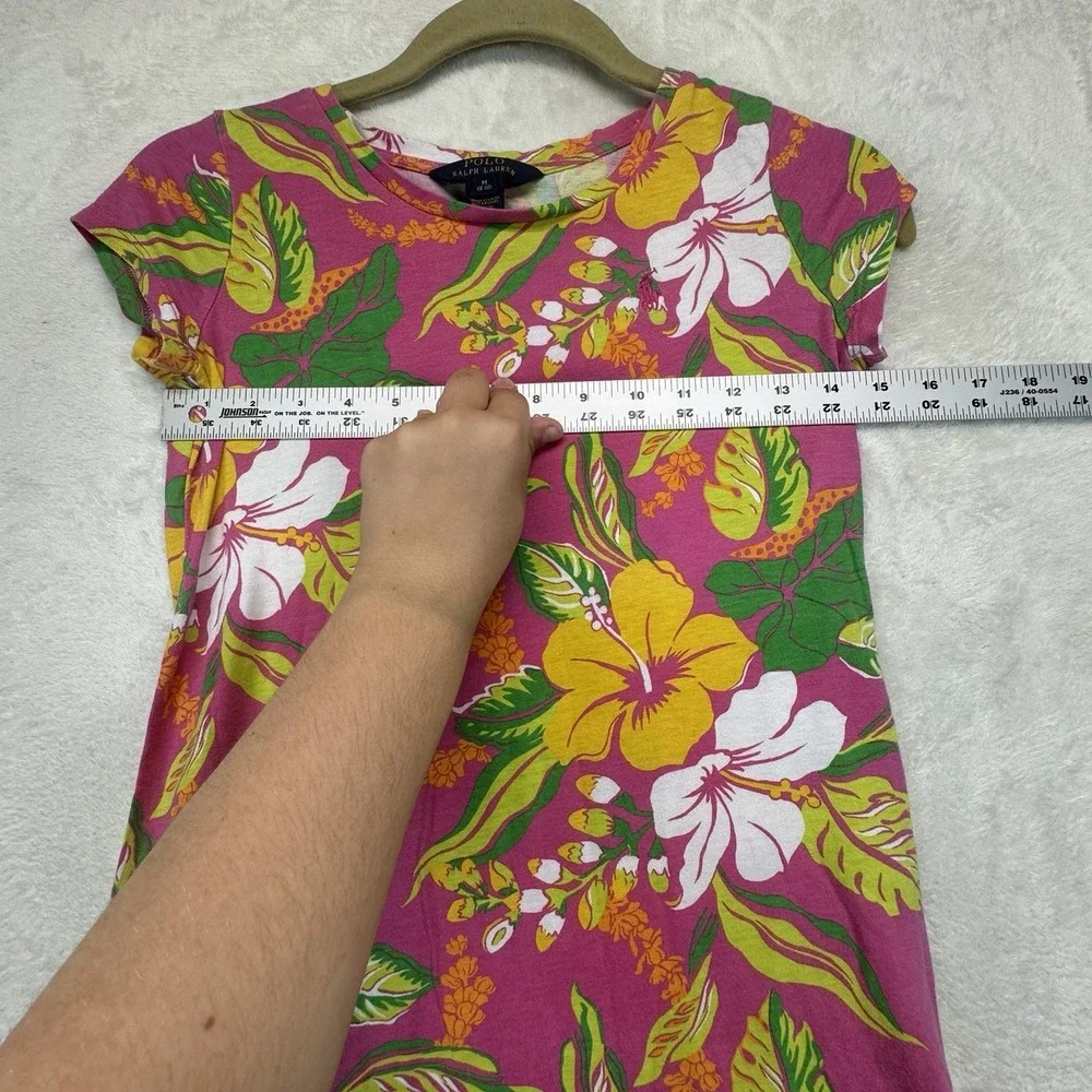 Polo Ralph Lauren Girls Dress M 8-10 Hibiscus Floral Pink Tropical